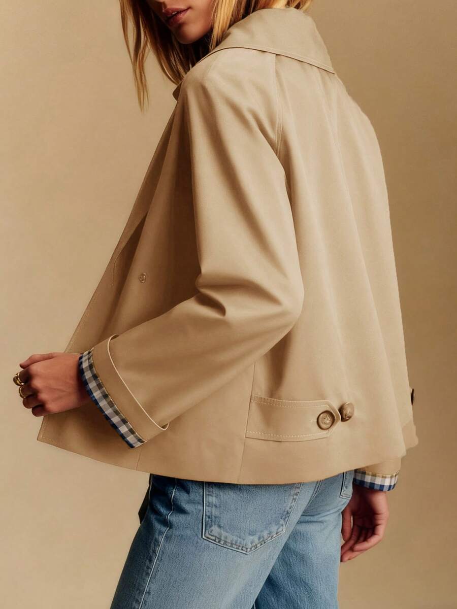 Womens Cropped Trench Coat Lightweight Single Breasted Jacket Fall Windbreaker Fashion Outerwear